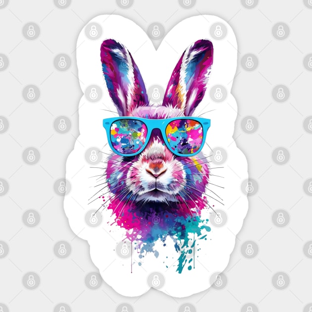 Bunny Face With Tie Dye Glasses Happy Easter Day Men Boy Kid Sticker by Creatifly Graphic Tees